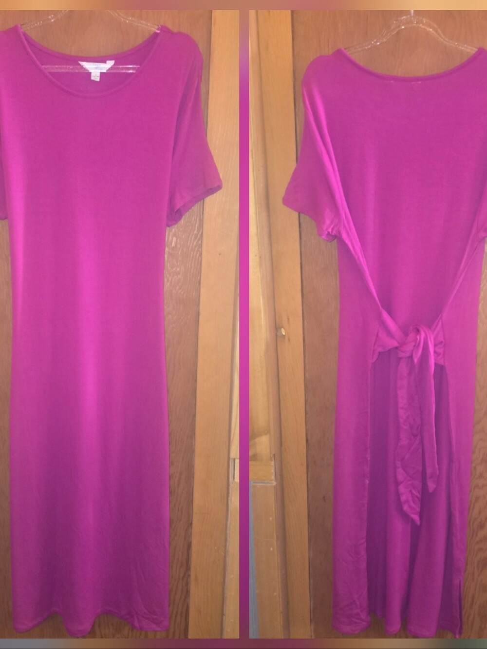 Time and tru womens large rayon blend magenta slit side tie back maxi dress